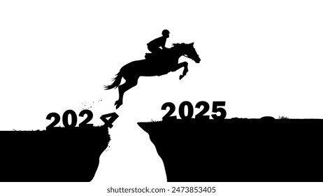 concepto de salto de caballo año nuevo 2024 a 2025 Fondo blanco aislado