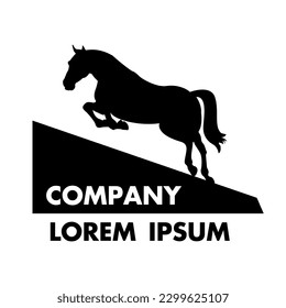 The horse jumping logo stands on end. The concept for the logo, emblem, logotype, printing on T-shirts. Black and white vector illustration.