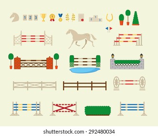 Horse jumping obstacle arena race