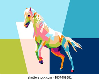 horse jumping over obstacles in pop art style