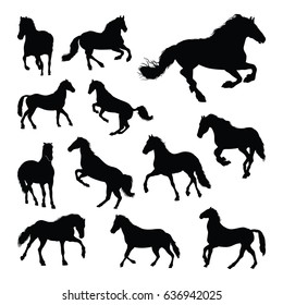 Horse Jumping Running Silhouette Set