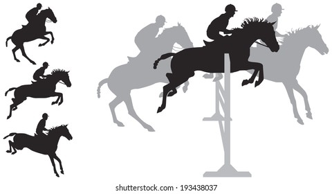 Horse jumping silhouettes, Equestrian sport Show jumping Horse and rider silhouettes in vector, The Sport of Kings