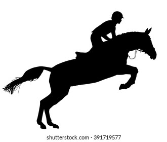 Horse at jumping vector silhouette isolated on white background.