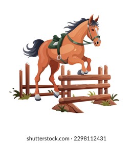 The horse jumps over an obstacle. Horseback Riding. Jumping. Cartoon style. Vector illustration.