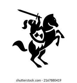 Horse Knight Gladiator Logo, Medieval soldier horseback Warrior Silhouette Vector Illustration.