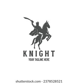 Horse Knight Silhouette, Medieval Horseman Horseback Warrior bring Sword War Logo Illustration Vector