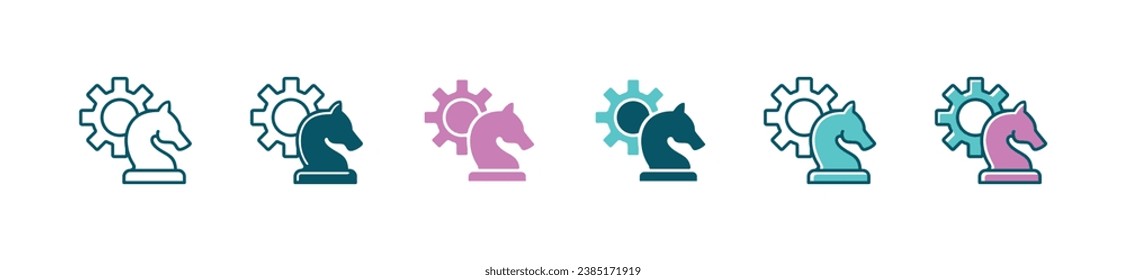 horse knight strategy icon gear chess planning mission vector business tactical decision objective action option symbol illustration