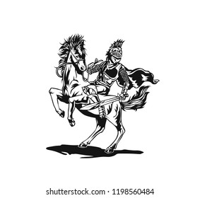 Horse knight Vector illustration in silhouette.