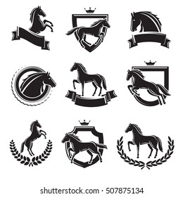 Horse labels and elements set. Vector