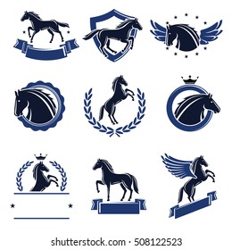 Horse labels and elements set. Vector