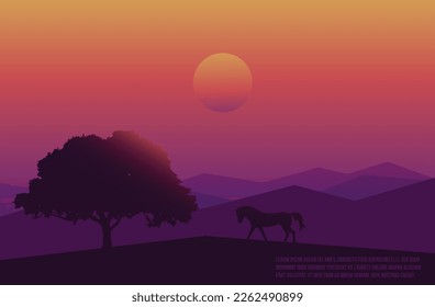 horse landscape sunset vector illustration