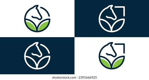 Horse Leaf Logo Design. Circle Horse Leaf Logo For Horse Farm. Icon Symbol Vector Illustration.