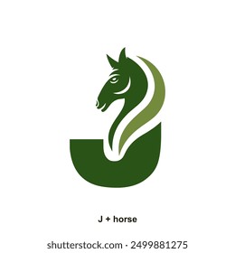 Horse and letter J concept for initial logo or brand name, suitable for ranch farmer, equestrian sports business and others. 