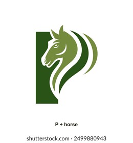Horse and letter p concept for initial logo or brand name, suitable for ranch farmer, equestrian sports business and others. 