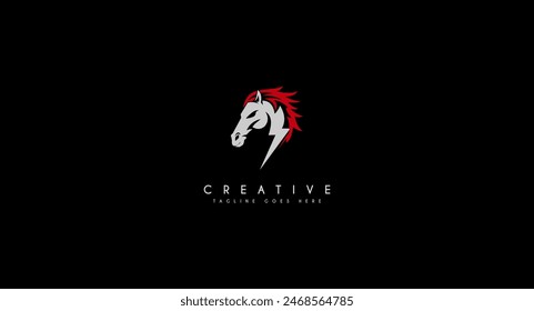 Caballo con Rayo Bolt Ilustración vectorial de diseño de logotipo para el diseño de logotipo rápido.