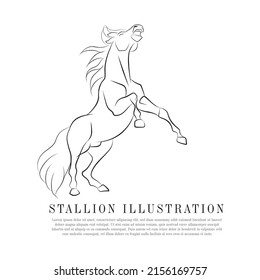 Horse line art for logo creation, Vector illustration of a stallion, Jumping mare line drawing