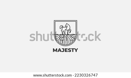 Horse line art with shield logo vector icon design