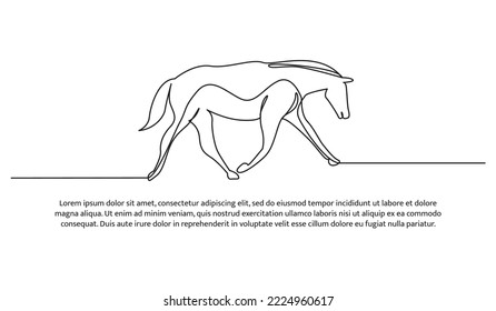 Horse line design. Simple animal silhouette decorative elements drawn with one continuous line. Vector illustration of minimalist style on white background.