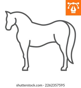 Icono de línea de caballo, ícono de estilo de contorno para sitio web o aplicación móvil, animales y ganado, icono de vector de mustang, ilustración de vector simple, gráficos vectoriales con trazos editables.