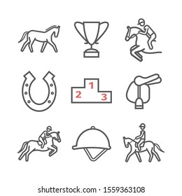 Horse line icons set. Equestrian. Vector signs for web graphics