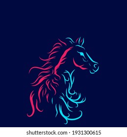 Horse line pop art potrait logo colorful design with dark background. Abstract vector illustration. Isolated black background for t-shirt, poster, clothing.