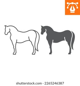 Horse line and solid icon, outline style icon for web site or mobile app, animals and livestock, mustang vector icon, simple vector illustration, vector graphics with editable strokes.