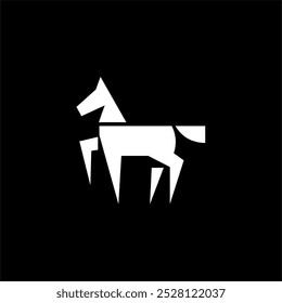 Cavalo linear simples minimalista negrito preto e branco linha cavalo logotipo