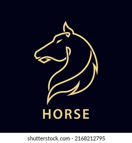 Vector de diseño del logotipo del lino de caballo. Logotipo de oro animal lineal creativo.