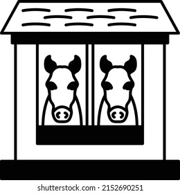 Horse livery yard vector icon design, Farming and Agriculture symbol, village life Sign, Rural and Livestock stock illustration, Equestrian facility Concept