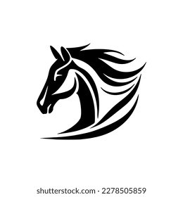 A horse logo in black and white vector form