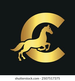  Horse Logo combine with letter C vector template