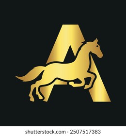  Logotipo del caballo combinado con la letra A Plantilla del Vector