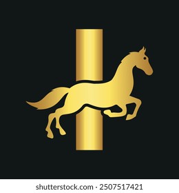  Logotipo del caballo combinado con la letra I Vector Plantilla