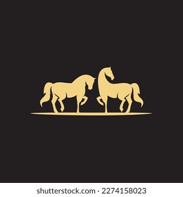 el logotipo de caballo se crea con líneas que forman un caballo estilizado de color dorado.