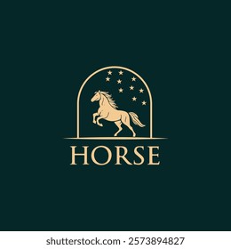 Horse logo design. Equine stables icon. Equestrian horse symbol. Dressage emblem. Stallion brand identity sign. Vector illustration.