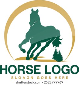 Horse logo design with running vector stallion icon