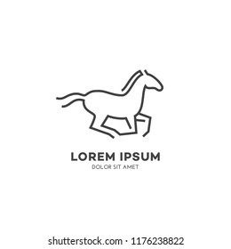 Horse logo design template in linear style. Vector illustration.