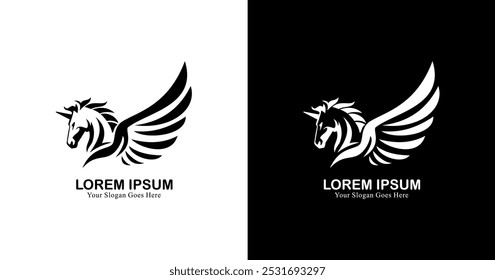 Horse logo design that has wings in a minimalist style 