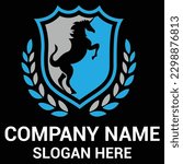 Horse logo design vector file inside shield.
