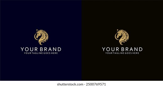A horse logo with dynamic ornaments that gives an elegant, firm and strong impression
