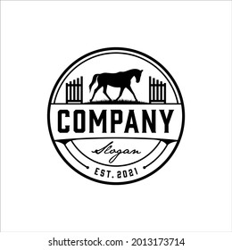 Horse logo with farm fence in classic design