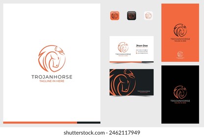 Horse logo formed in circle with simple and modern shape in orange colo
