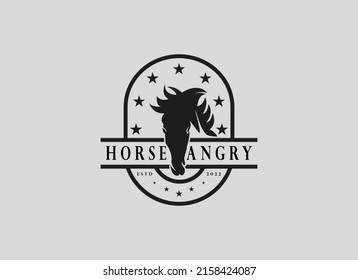 Horse Logo. Head Horse Silhouette Vintage Retro Style. Usable For, Farm Ranch, Business And Branding Logos. Flat Vector Design Template Element