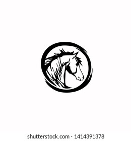 horse logo illustration of head black round vintage stamp style animal graphic design template idea