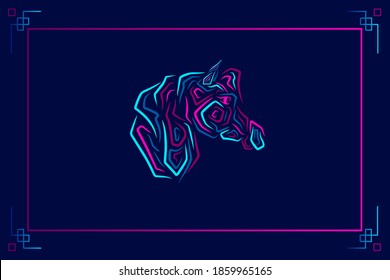Horse logo line neon art portrait colorful design with dark background. Abstract vector illustration