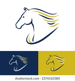 Horse Logo, line style illustration of horse head and some color variations. Equestrian sports logo minimalistic design 