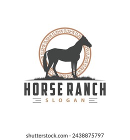 Horse logo simple illustration horse ranch template western country cowboy retro vintage silhouette design