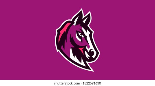 Horse Logo. Sports Logos Of Horses, Racing Stallions. Shield, Text, Mascot, Head Of A Stallion. Vector Illustration