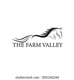 Horse logo. Stable, farm,Valley,Company, Race logo design.silhouette of a horse's ,Mustang, stallion, mascot, wild horse, arabic beast for race icon. Mad eye. Sport hockey,template