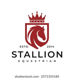 Horse logo. Stallion emblem. Wild mustang rearing icon. Luxury equine estate brand identity. Gold equestrian label design. Vector illustration.